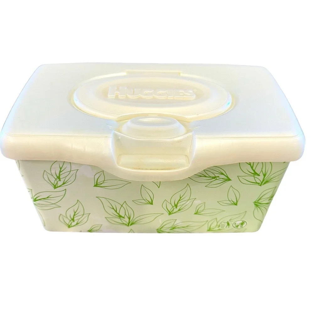 Huggies Baby‎ Wipes Container EMPTY Wipe Case Holder White Green Leaves